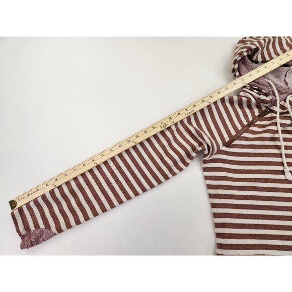 & Fashion Womens Hoodie Med Stripe Pullover Side Neck Zipper Sweatshirt Pockets - Picture 3 of 9